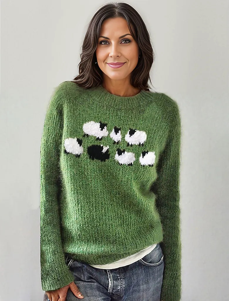 Green printed sweater with long sleeves