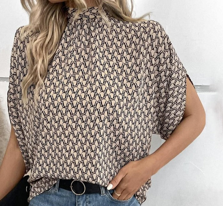 Retro Print Mock Neck Top