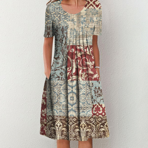 Trendy midi dress with short sleeves and print