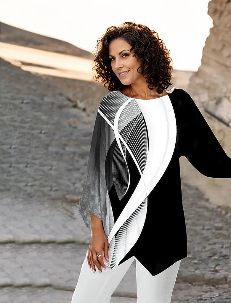 Modern geometric long sleeve tunic top