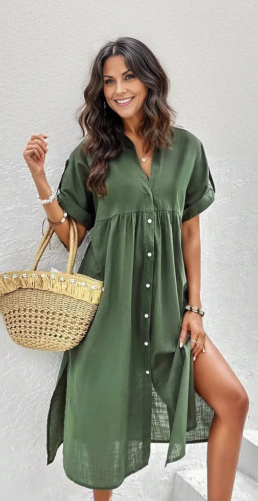 Green plain baggy midi dress