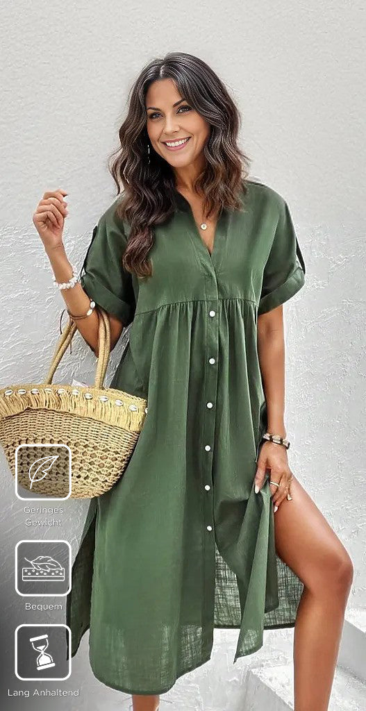 Green plain baggy midi dress