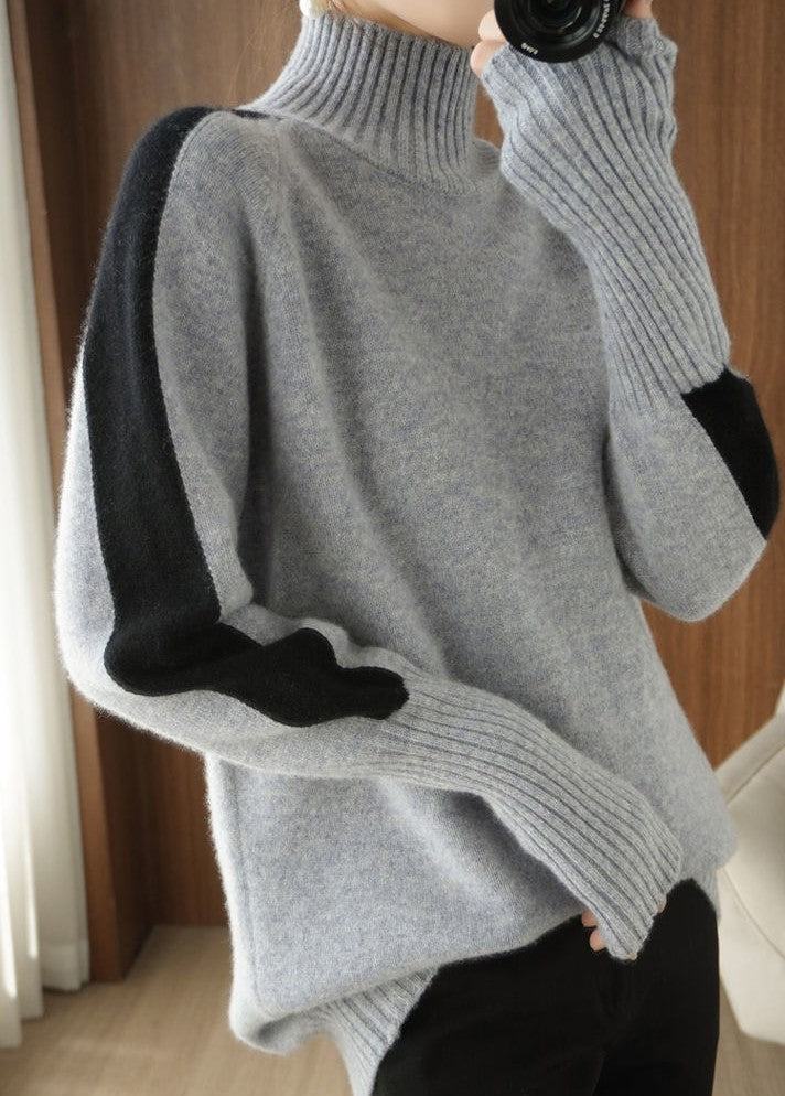 Slate grey and black striped turtleneck sweater