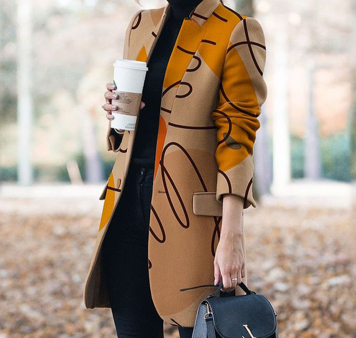 Brown long sleeve printed outerwear