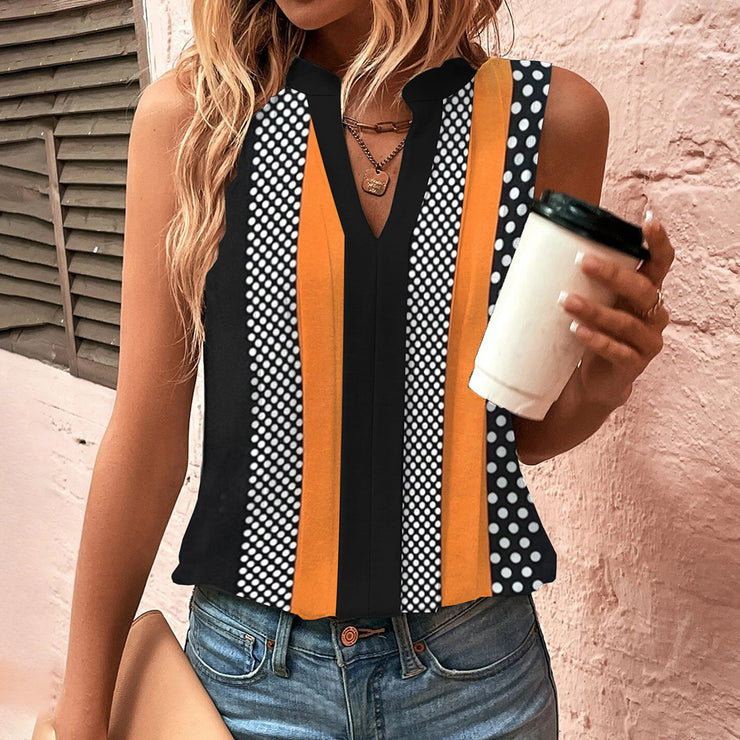 Sleeveless tank top with orange print