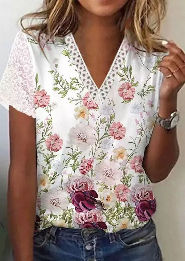 Stylish short sleeve top with V-neck