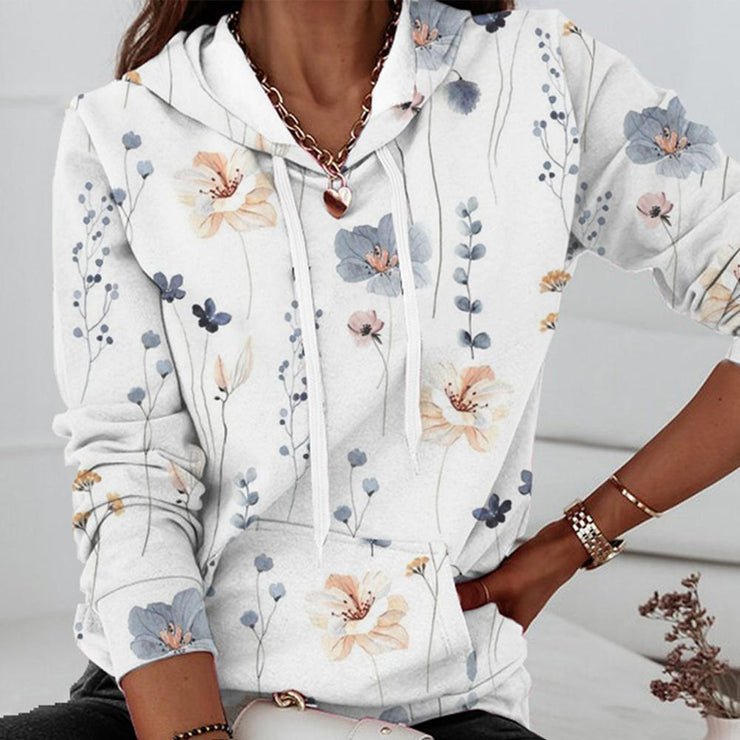 White sweatshirt with long sleeves and print