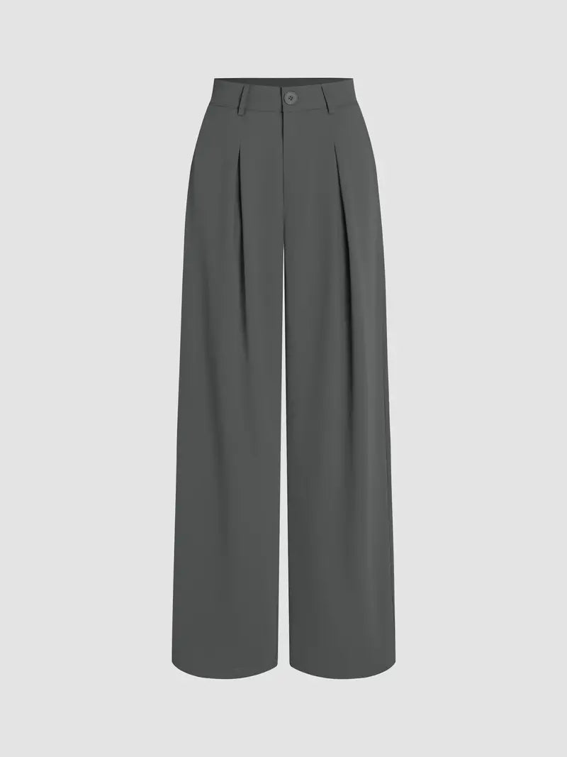 Anthracite Elegant Wide Leg Office Pants