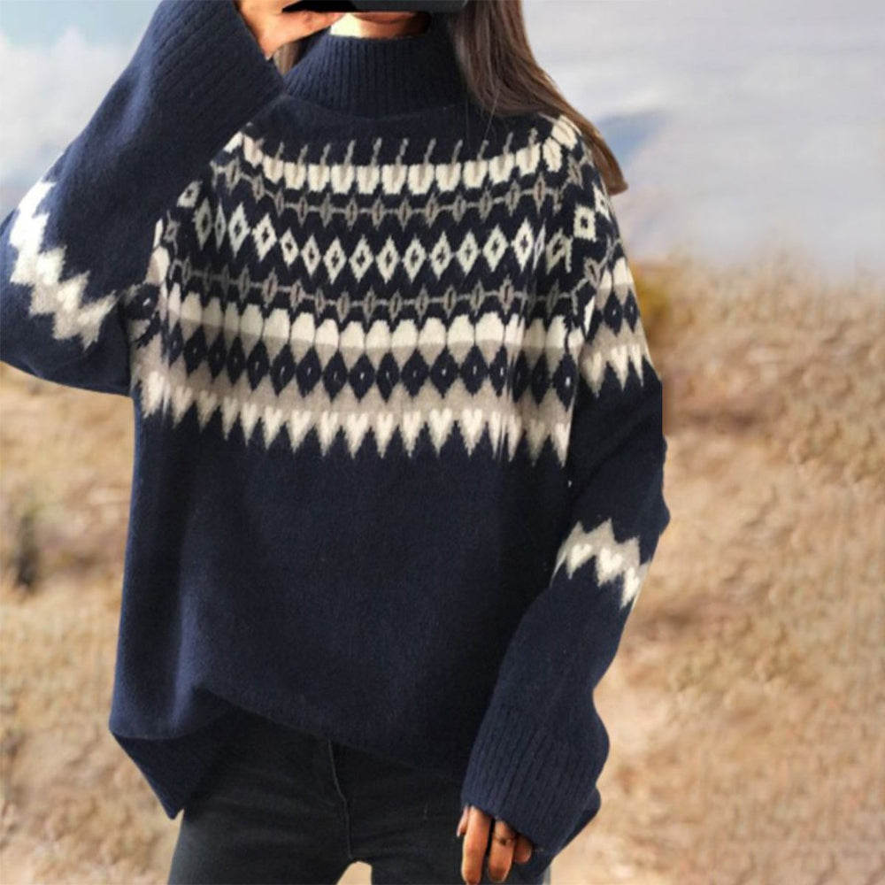 Blue long sleeve geometric sweater