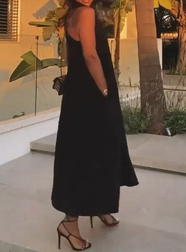 Black sleeveless monochrome maxi dress