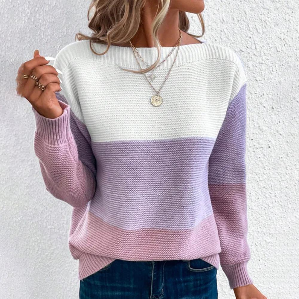 Purple Color Block Long Sleeve Sweater