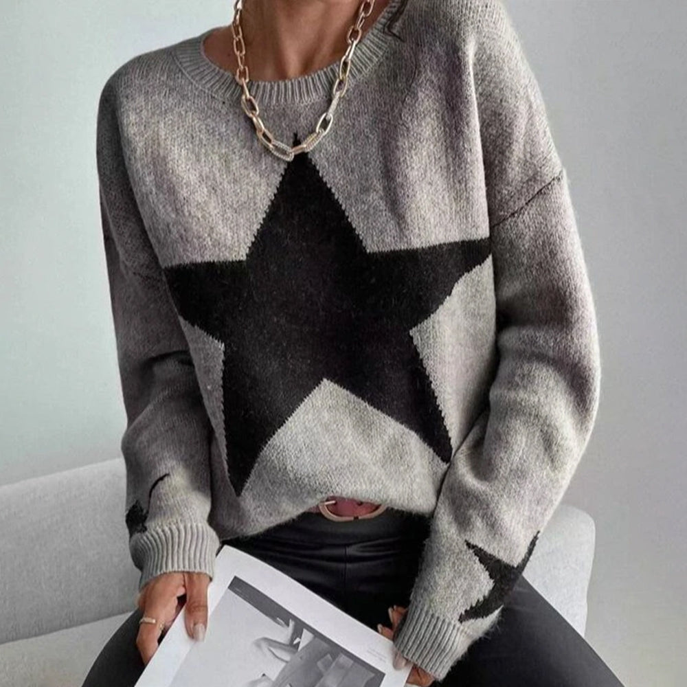 Large single star grey long sleeve sweater