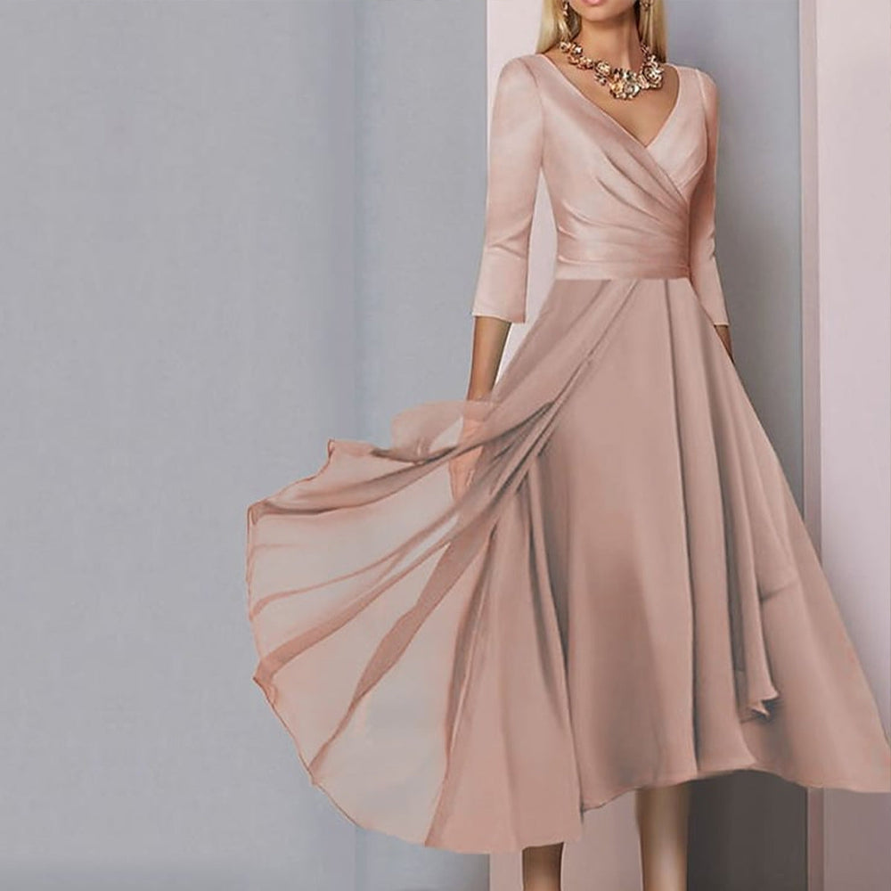 Light pink pleated ? sleeves A-line maxi dress