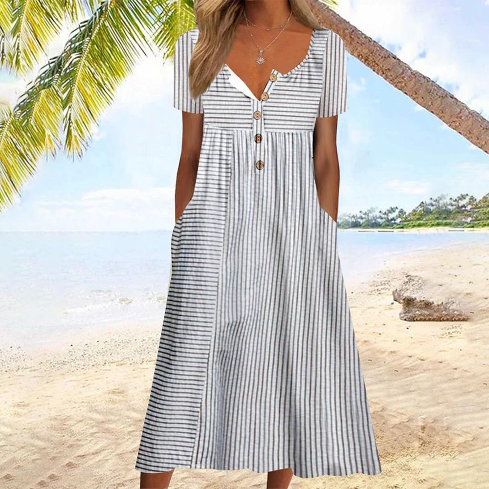 Fashionable striped midi dress with short sleeves