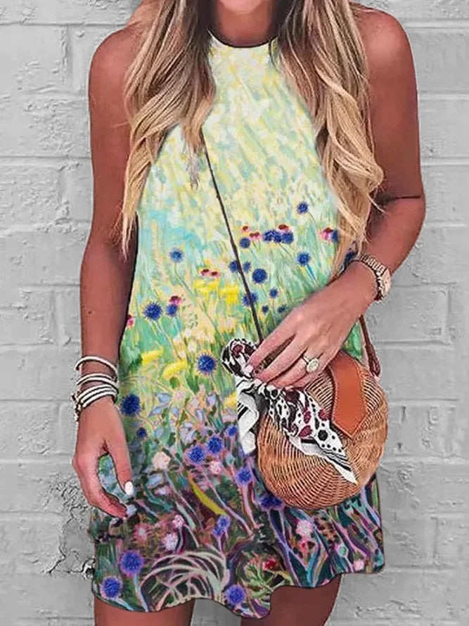 Chic sleeveless halter mini dress