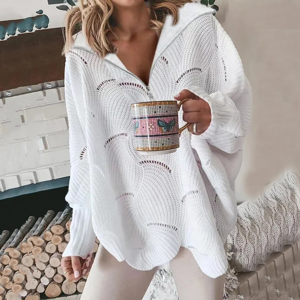 White V-neck sweater with zipper