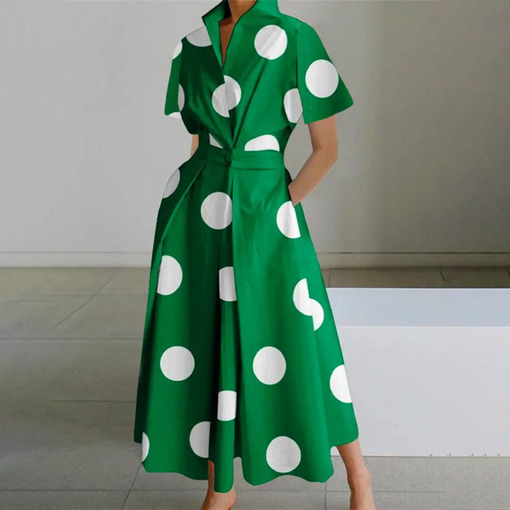 Green dotted maxi dress with short sleeves