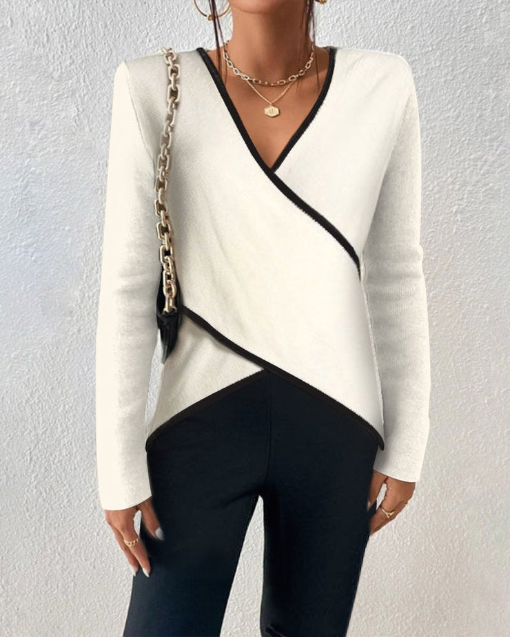 Ivory long sleeve V-neck sweater