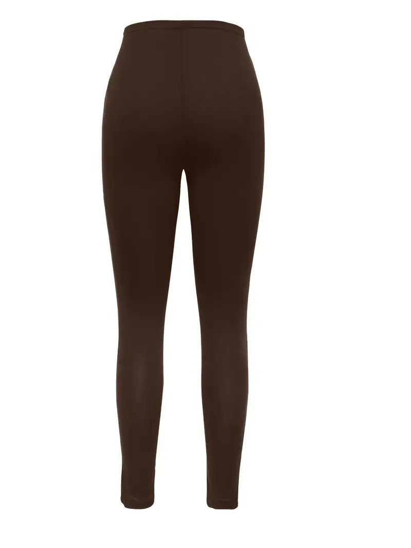 Chocolate Chic High Waist Gold Button Elegance Leggings