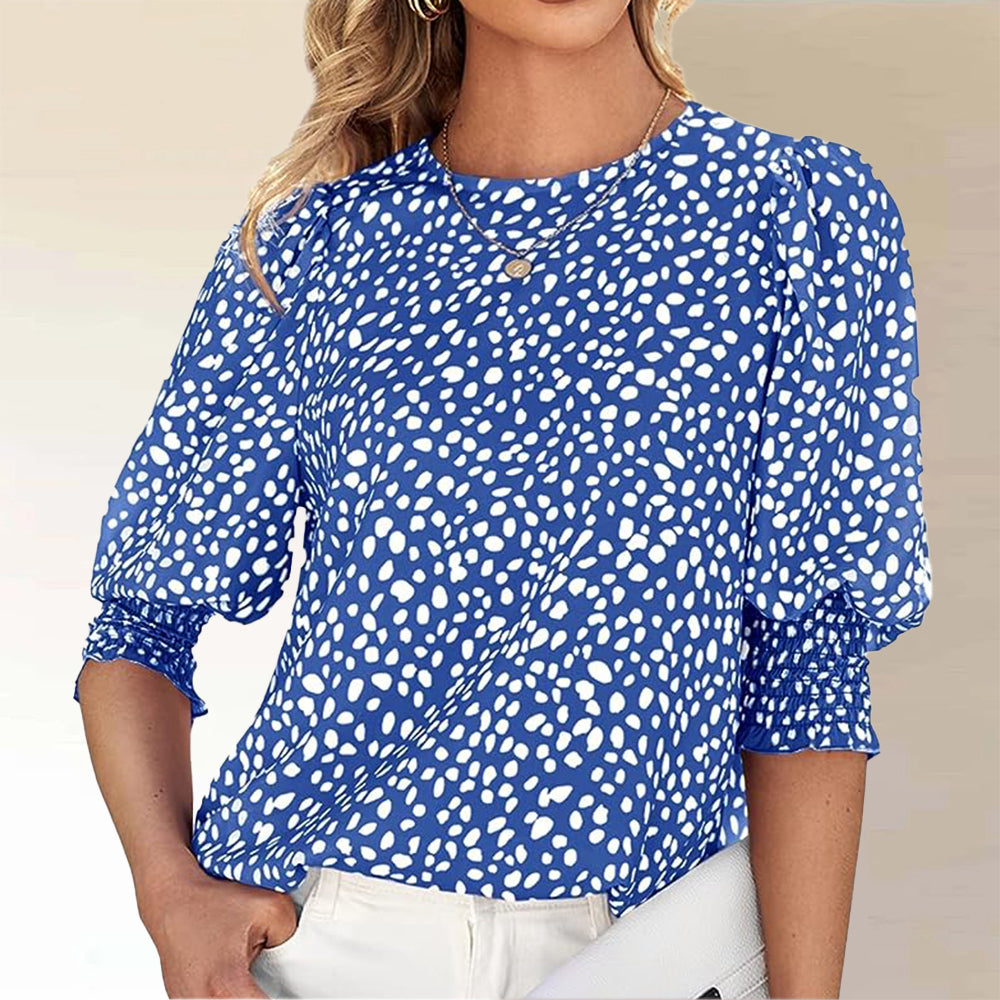 Blue Print Round Neck Top