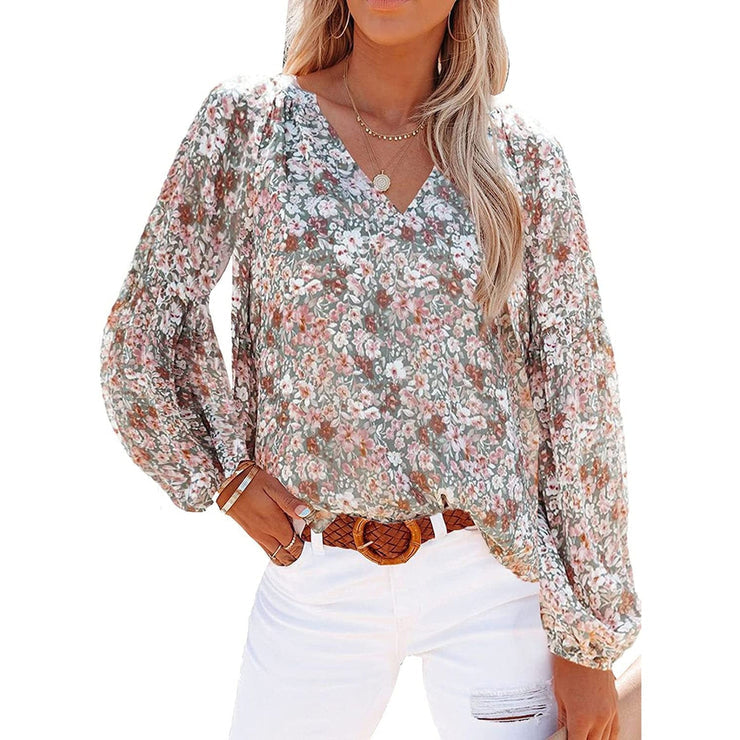 Casual long sleeve top with V-neck