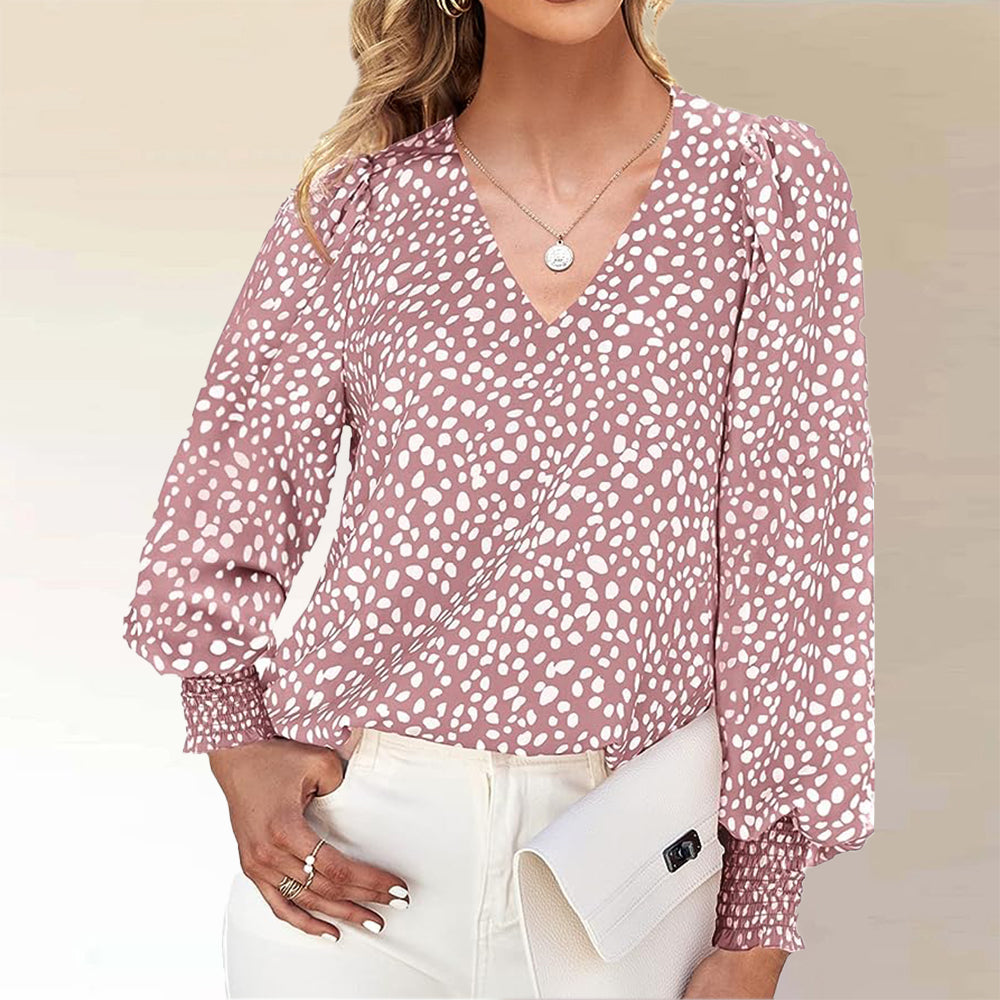 Pink V Neck Print Round Neck Top