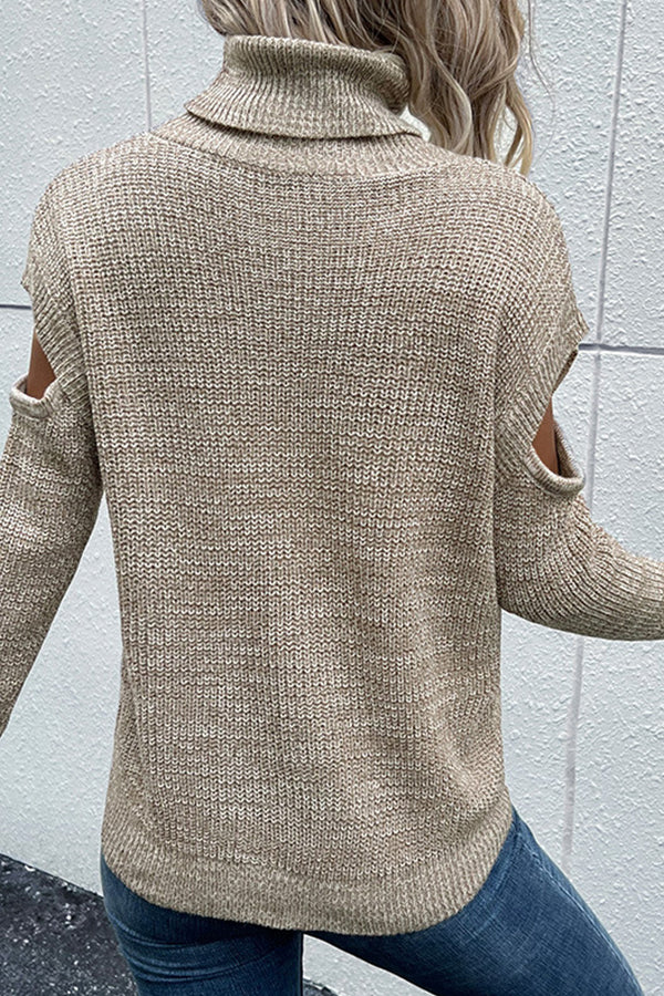 turtleneck sweater with long sleeves and plain, hollow, shoulder-free