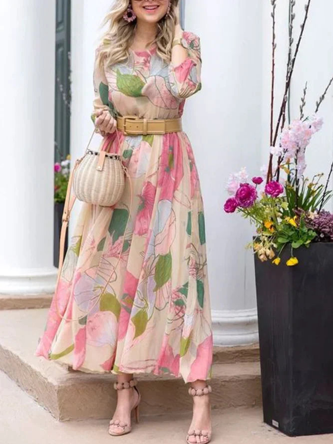 Romantic maxi dress with long sleeves and print