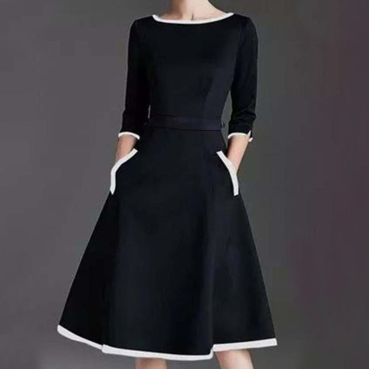 Groovy 3/4-Sleeve Round Neck Midi Dress