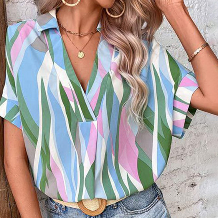 Chic short sleeve geometric top