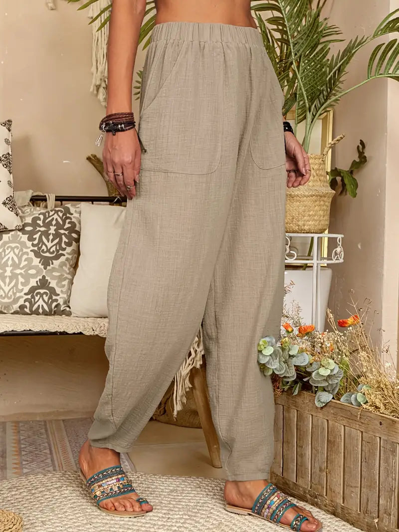 Natural colors Linen look Relax-fit summer trousers