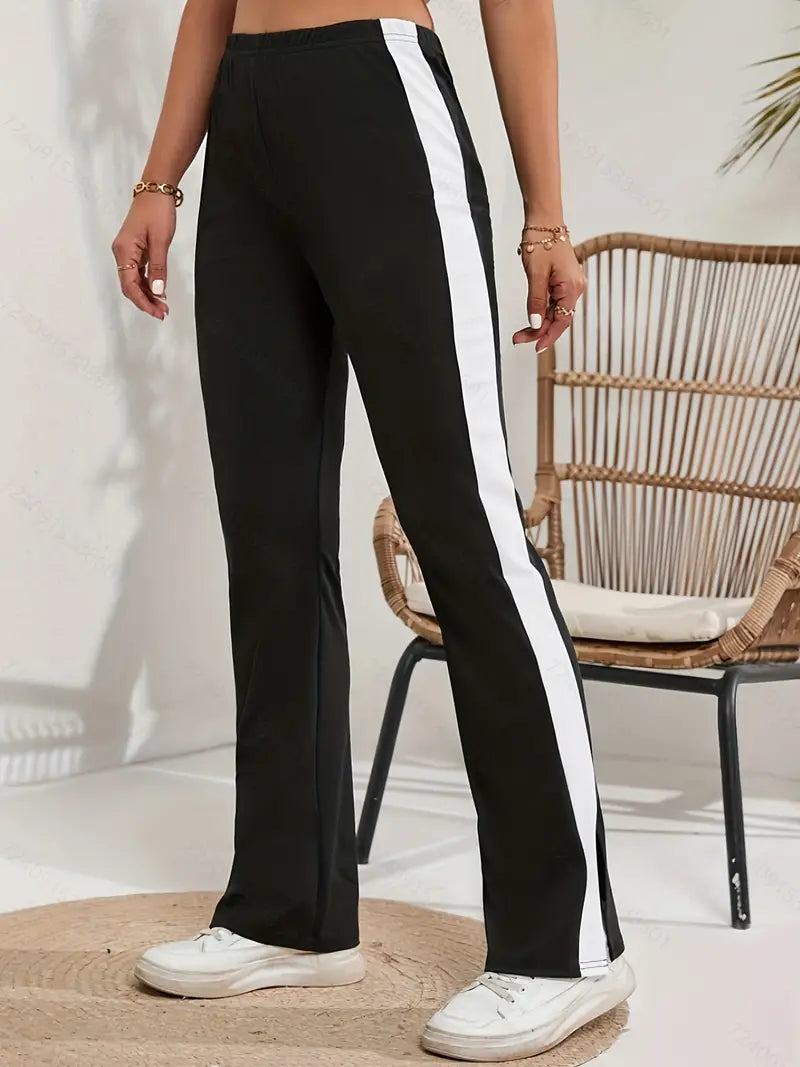 Black and White Contrast Stripes Sporty Pants