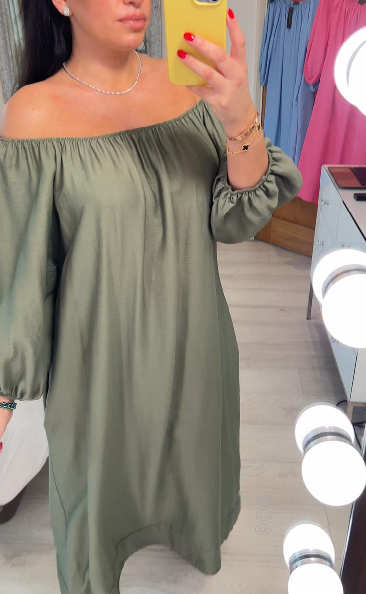 Baggy Green Solid Color Off Shoulder Maxi Dress