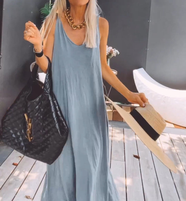 Sleeveless Solid Color Maxi Dress