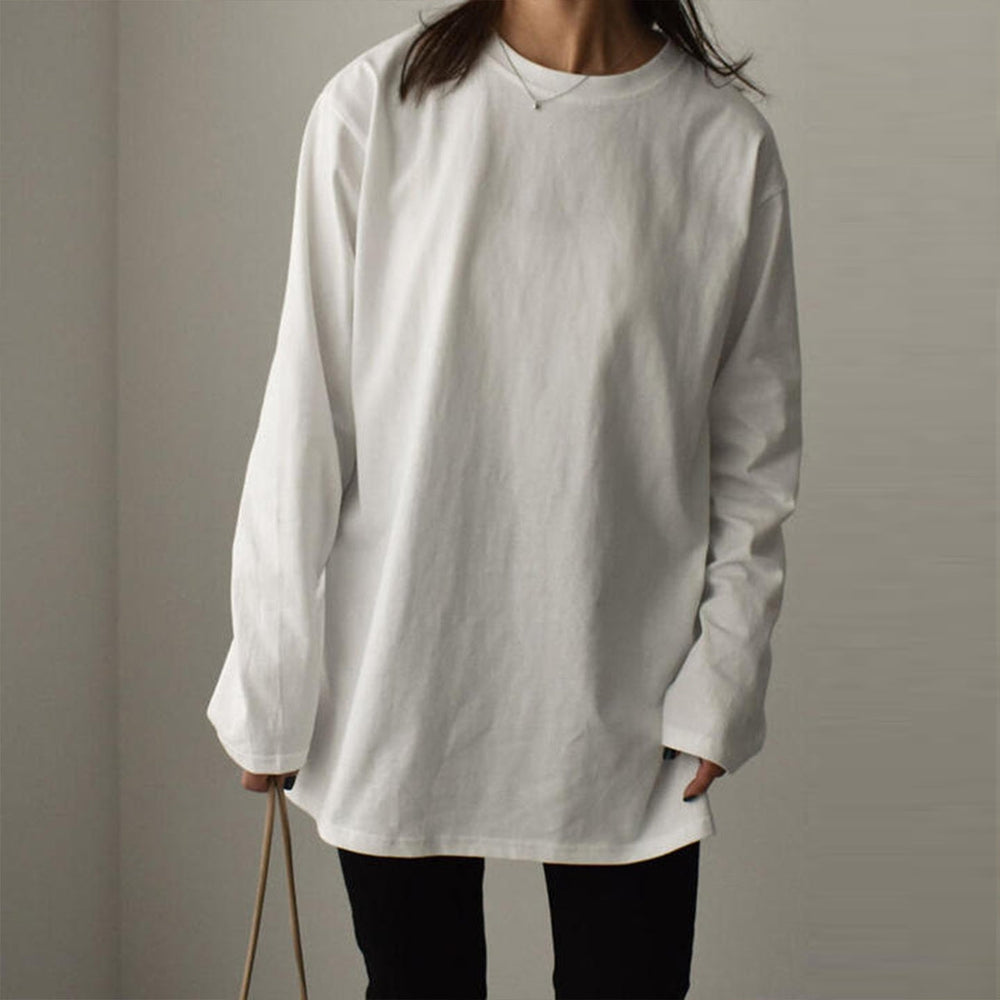 White monochrome top with round neckline