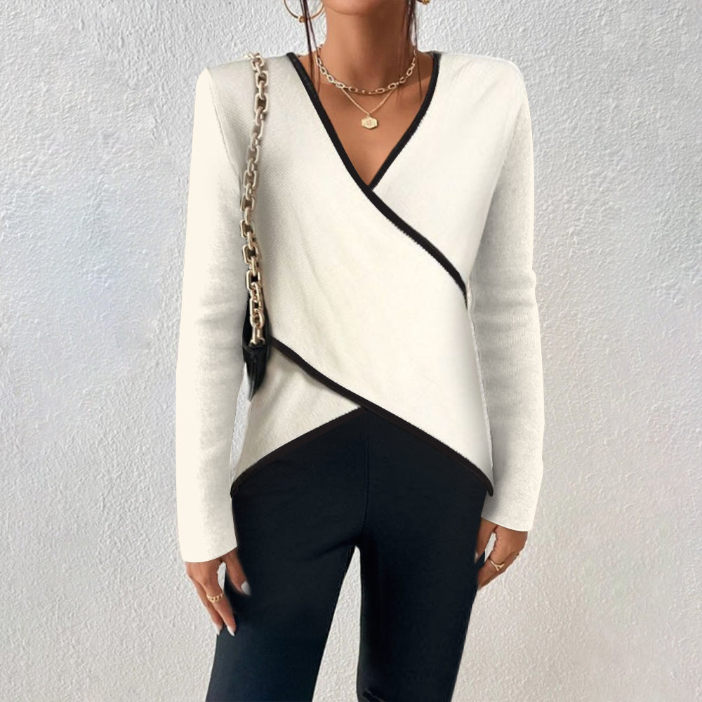 Ivory long sleeve V-neck sweater