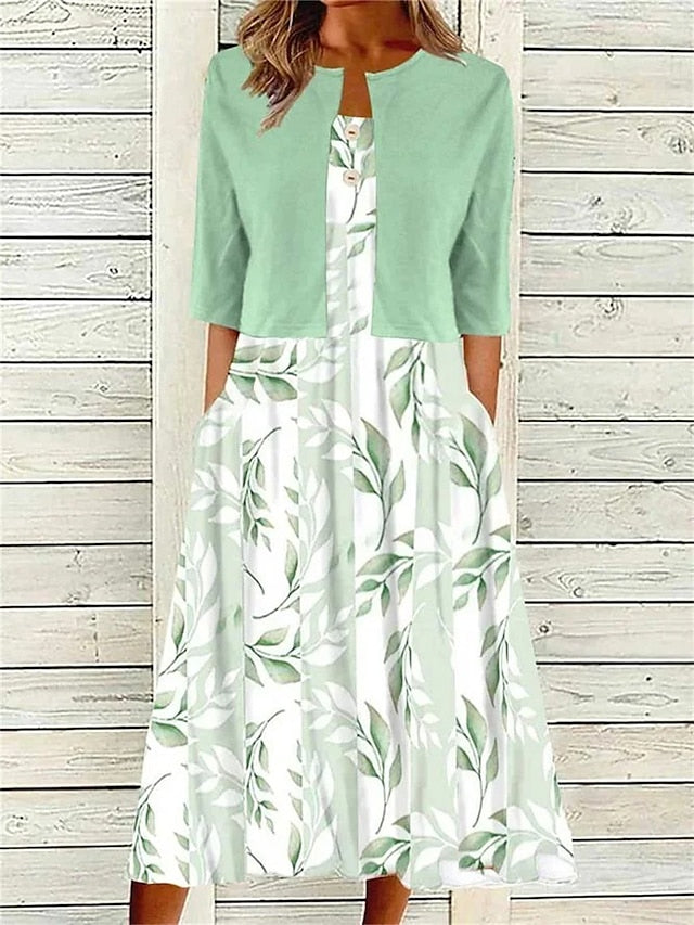 Green midi dress with side pockets