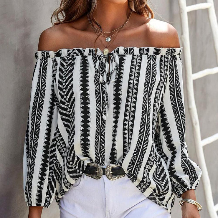 Black and white off-the-shoulder top