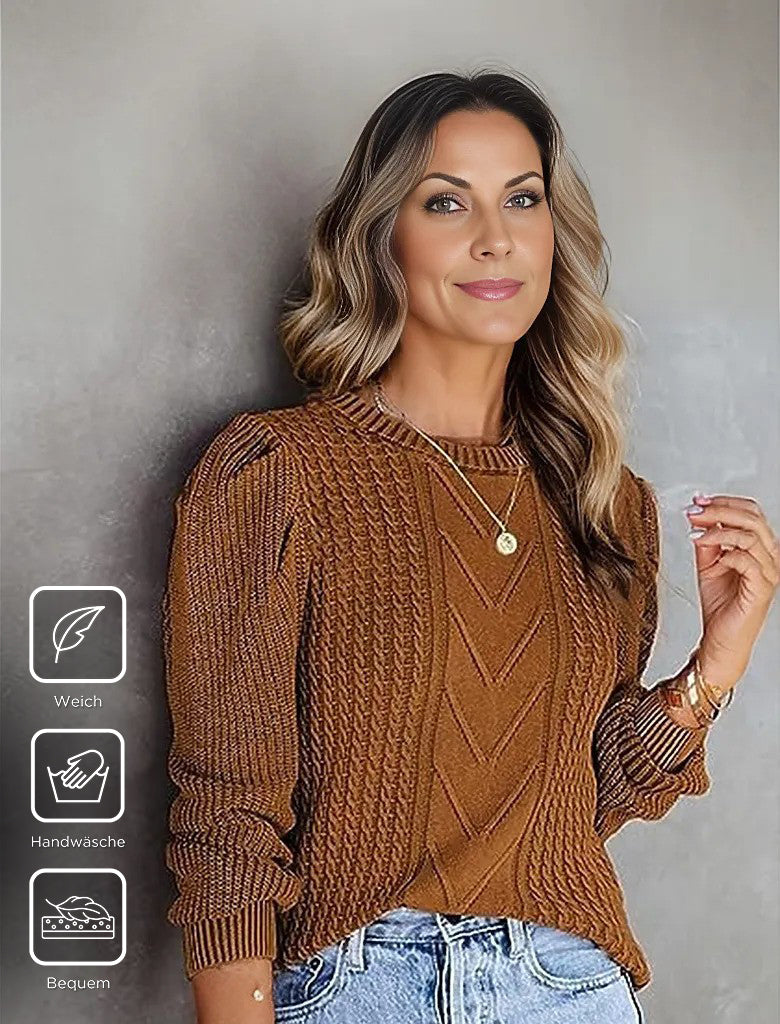 Brown monochrome long sleeve sweater with round neck