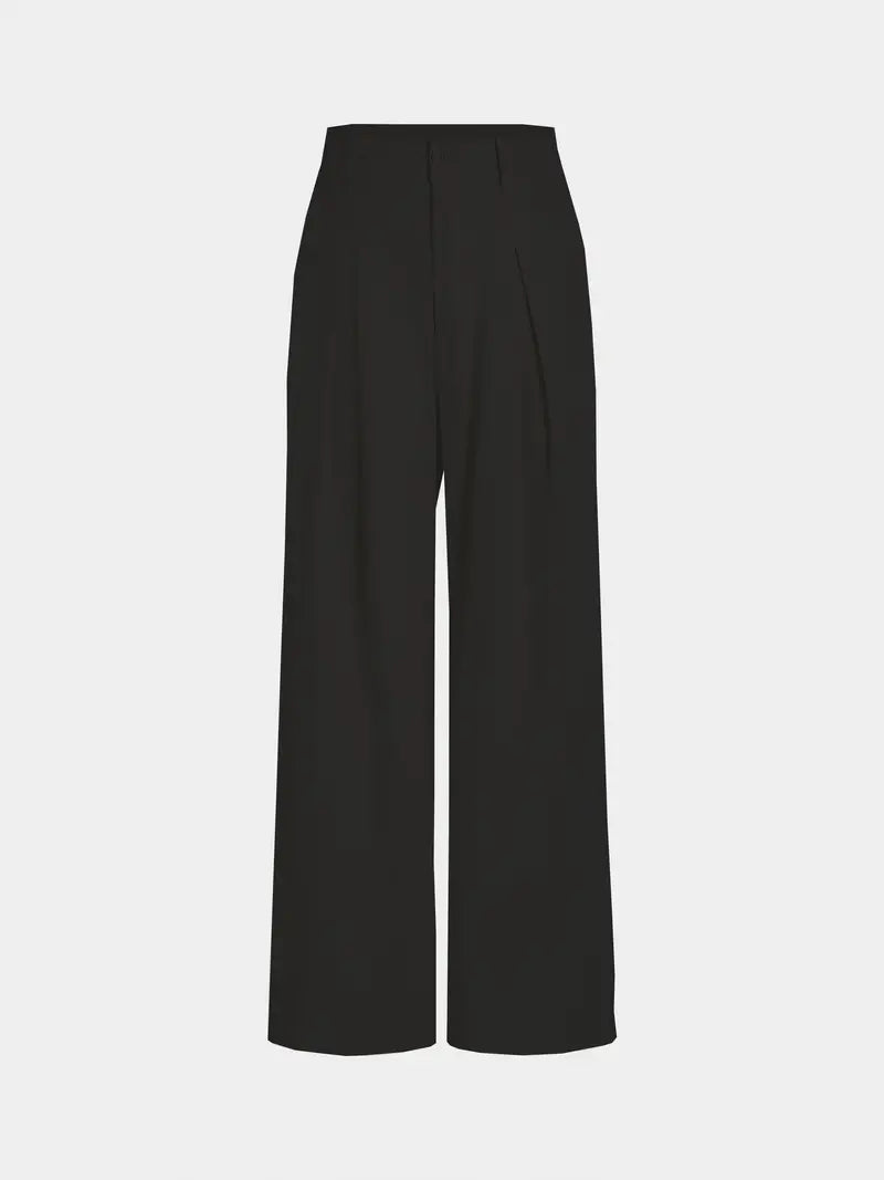 Black Elegant Wide Cut Office Pants