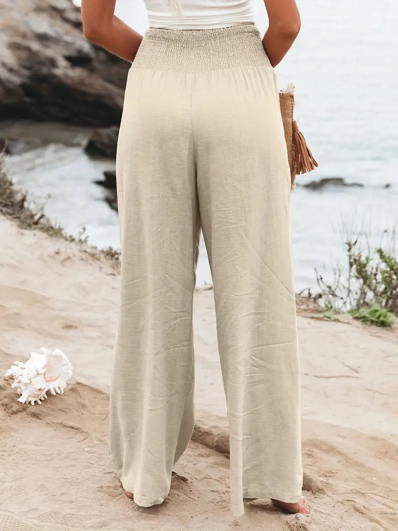 Natural colors Linen look Beach Palazzo trousers