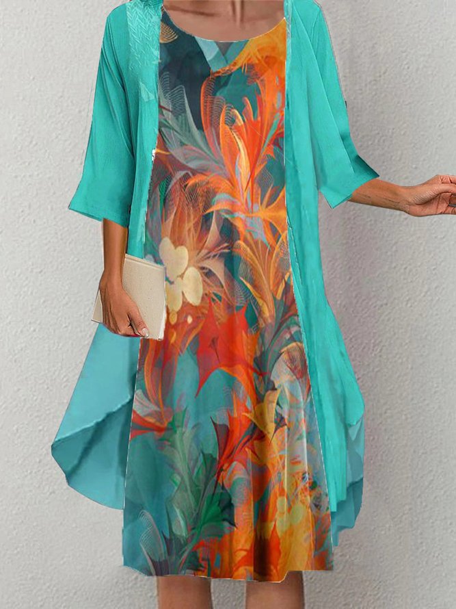 Fresh Print Multicolor Midi Dress