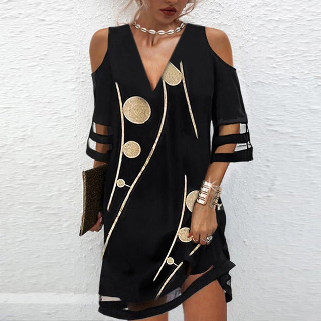 Transparent mini dress with golden dots