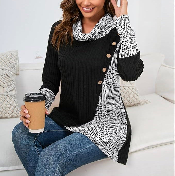 Chic long sleeve houndstooth top