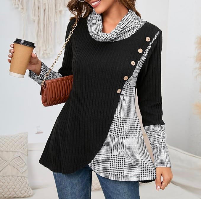 Chic long sleeve houndstooth top