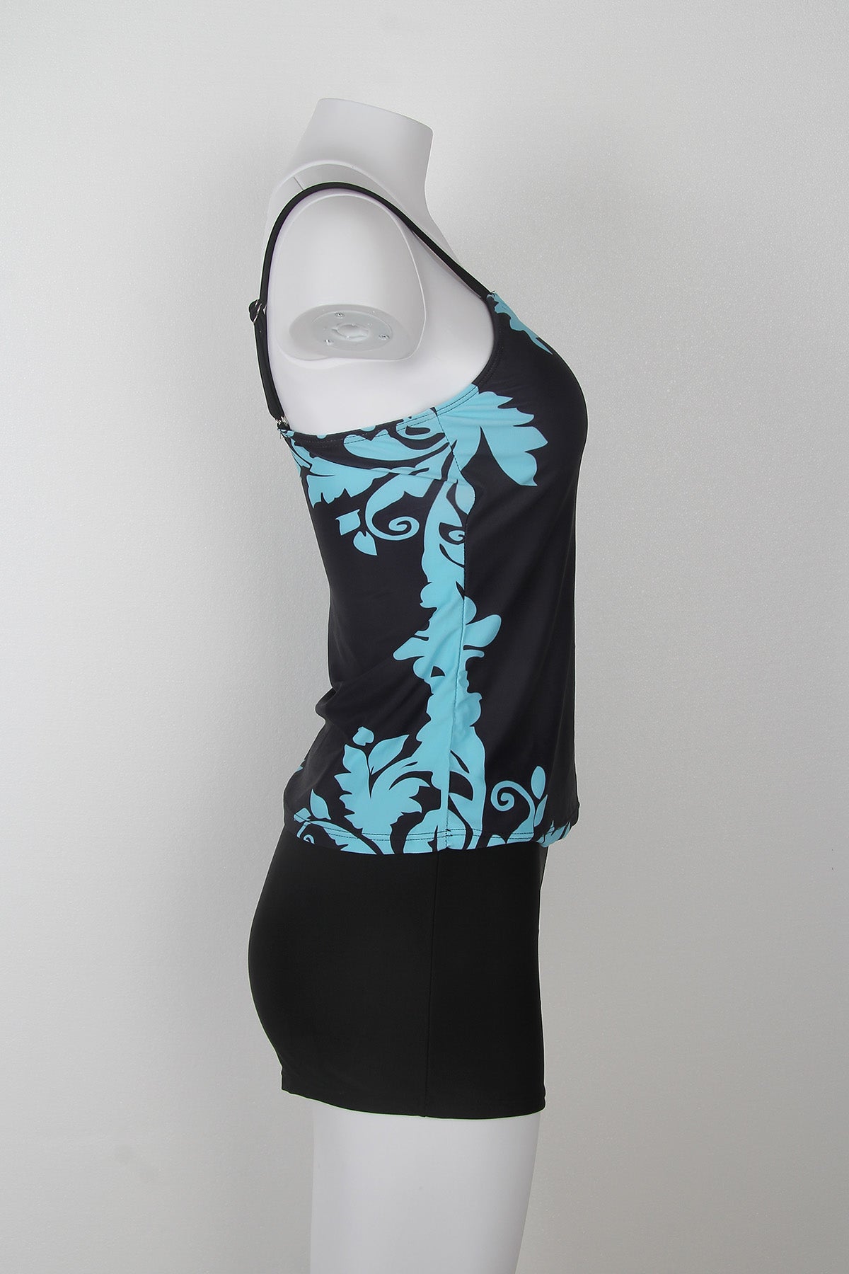 Dreamy plant print sleeveless blue swimwear