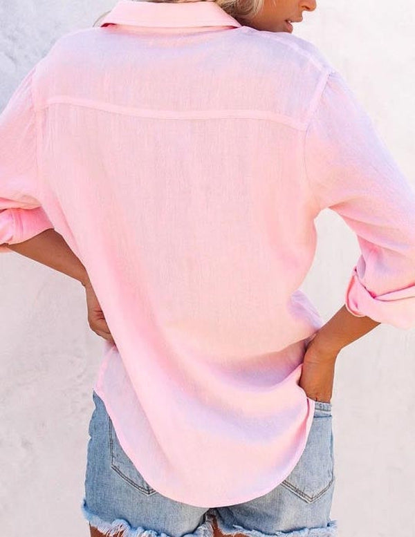 Pink long sleeve shirt with oversized shoulder straps