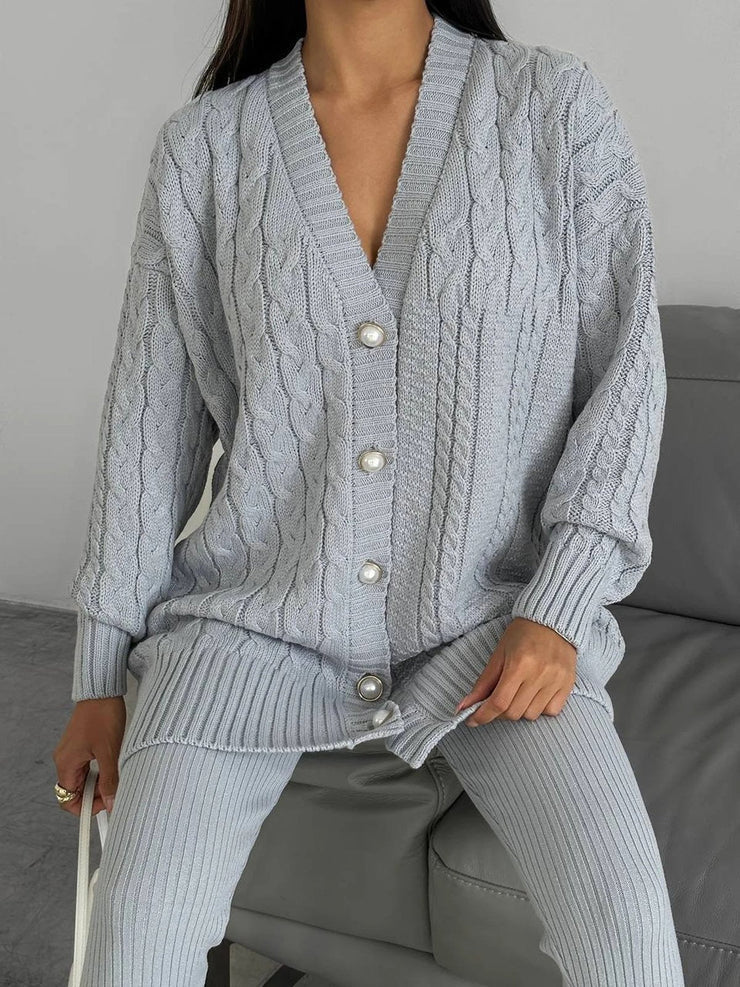 Grey monochrome V-neck lounge set