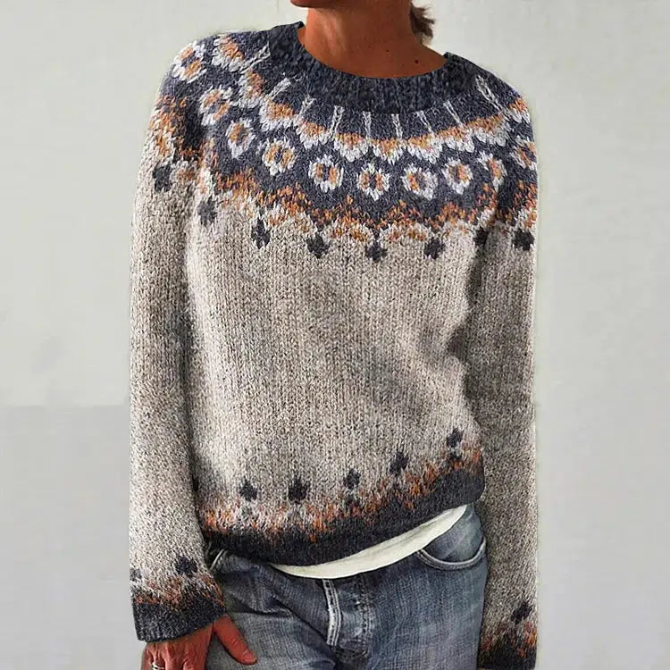 Retro print crew neck sweater