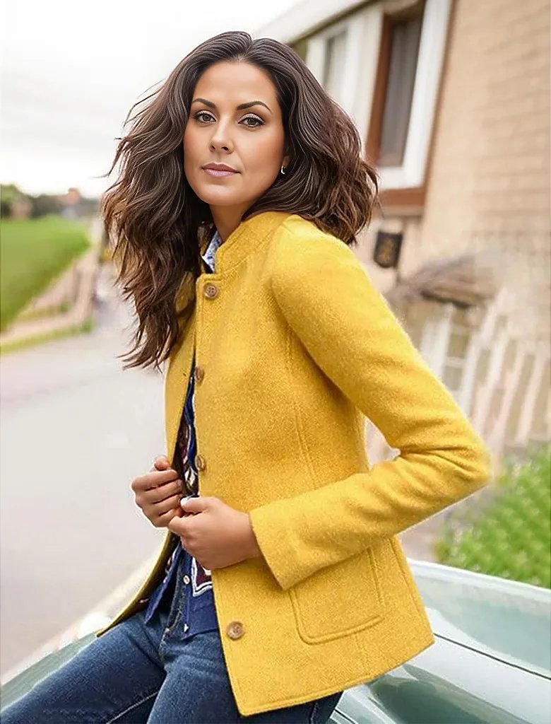 Yellow solid color cardigan with long sleeves